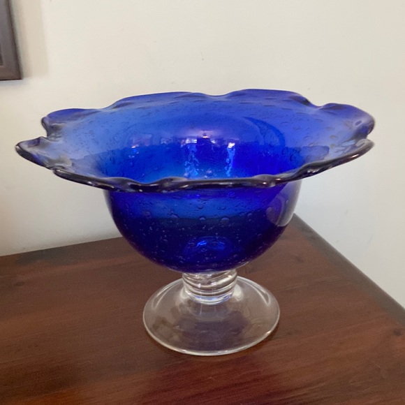 Large cobalt blue glass pedestal bowl - Picture 1 of 8